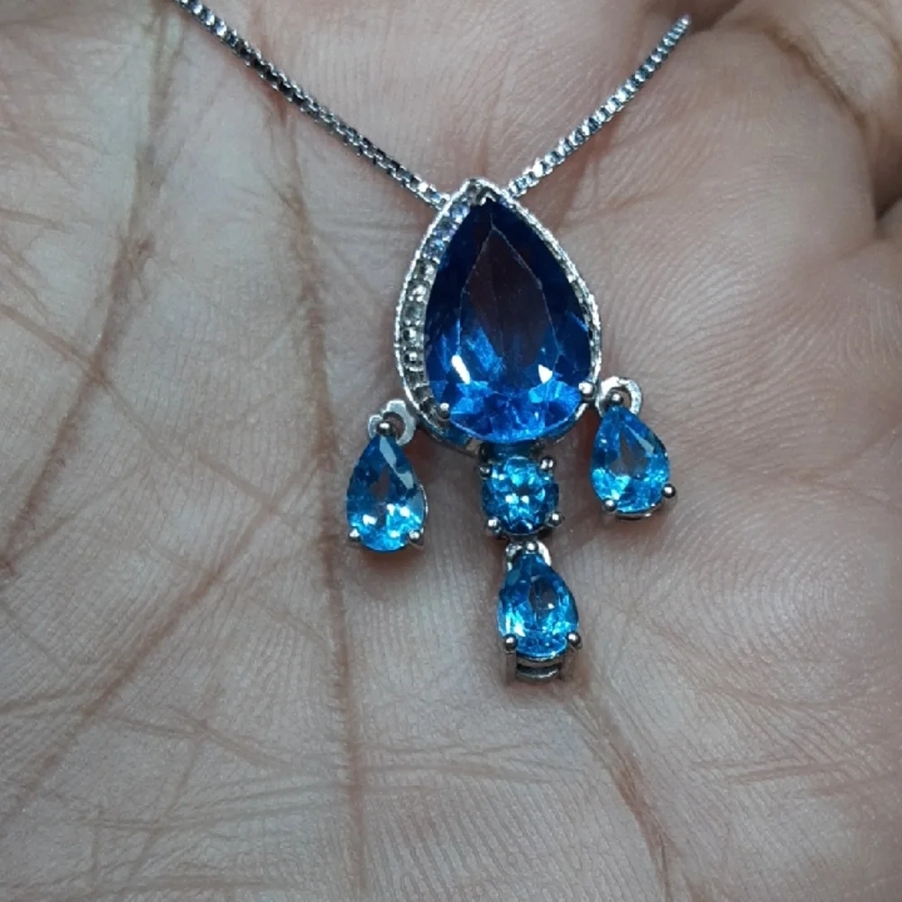 925 Genuine Color Change Fluorite And Blue Topaz Slide Pendant. - Picture 1 of 3